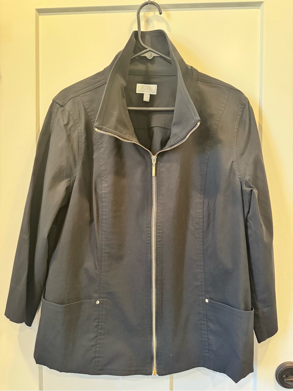 Classic Black Zip-Front Women's Jacket-JM Collection-3/4 sleeve
